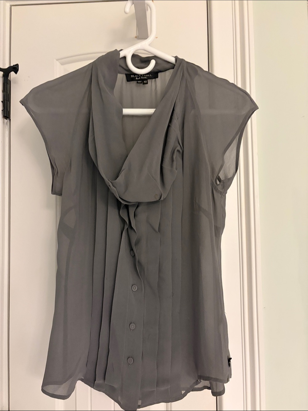 Paul Smith London Sheer Gray Sleeveless Drape Neck Blouse
